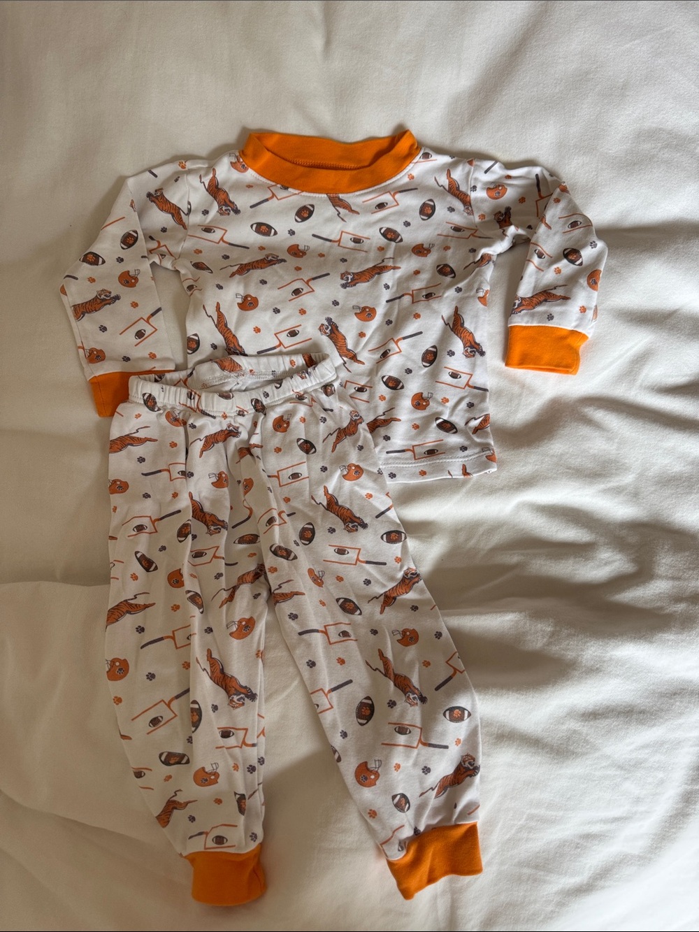 Baby Orange Trim Football Print Two Piece Pajama Set